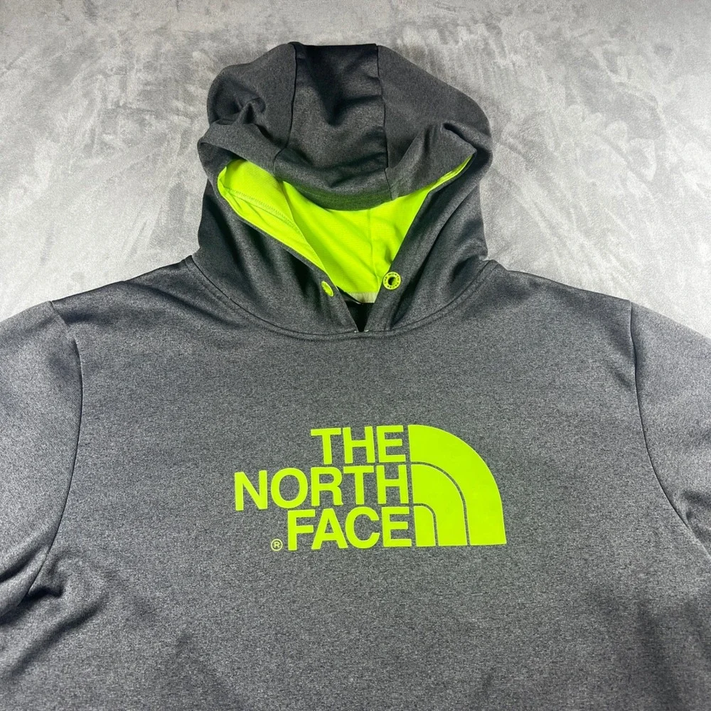 The North Face Mens Hoodie Large Grey Neon‎ Green Pullover Sweatshirt A2HG